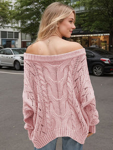 Cable Knit Openwork Off-Shoulder Sweater (multiple color options)