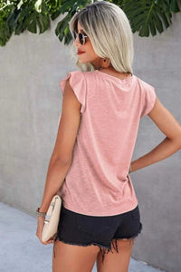Ruffled Round Neck Cap Sleeve Top (multiple color options)