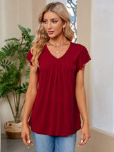 Load image into Gallery viewer, Ruched V-Neck Short Sleeve Top  (multiple color options)
