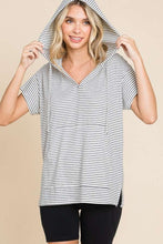 Load image into Gallery viewer, Striped Short Sleeve Hooded Top in Black
