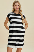 Load image into Gallery viewer, Striped Round Neck Cap Sleeve Mini Dress (multiple color options)
