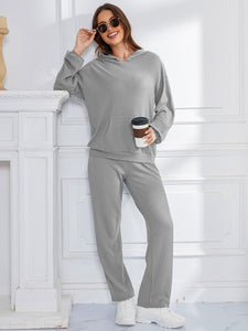 Dropped Shoulder Long Sleeve Hoodie and Pants Set (multiple color options)