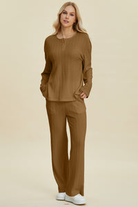 Cable-Knit Long Sleeve Top and Pants Set (multiple color options)