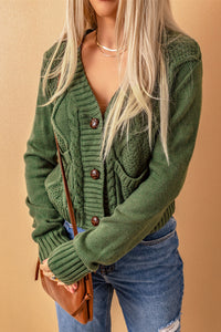 Cable-Knit Button Down V-Neck Cardigan (multiple color options)