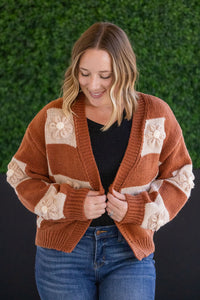 Floral Checker Cardigan in Rust