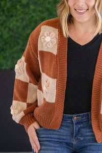 Floral Checker Cardigan in Rust