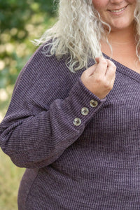 Brittany Long Sleeve Button Sweater - Purple