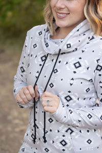 Soft Funnel Neck Top - Grey Geometric