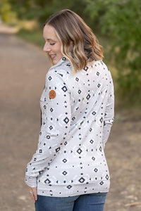 Soft Funnel Neck Top - Grey Geometric