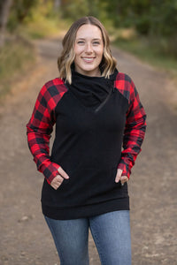 Zoey ZipCowl - Black and Buffalo Plaid