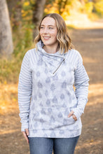 Load image into Gallery viewer, Classic Zoey ZipCowl Sweatshirt - Grey Trees and Stripes
