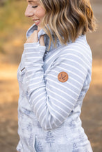 Load image into Gallery viewer, Classic Zoey ZipCowl Sweatshirt - Grey Trees and Stripes
