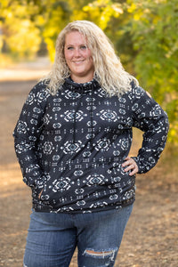 Soft Funnel Neck Top - Black Geometric