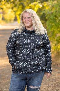 Soft Funnel Neck Top - Black Geometric