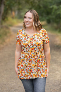 Sarah Ruffle Short Sleeve Top - Fall Floral