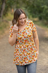 Sarah Ruffle Short Sleeve Top - Fall Floral