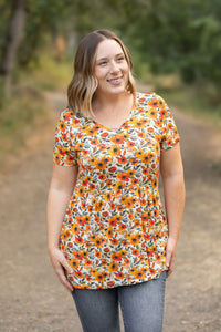 Sarah Ruffle Short Sleeve Top - Fall Floral