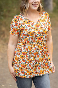 Sarah Ruffle Short Sleeve Top - Fall Floral