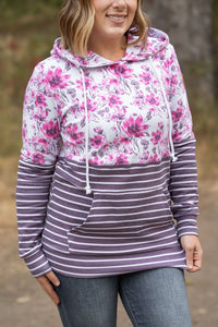 Hailey Pullover Hoodie - Pink Floral and Stripes