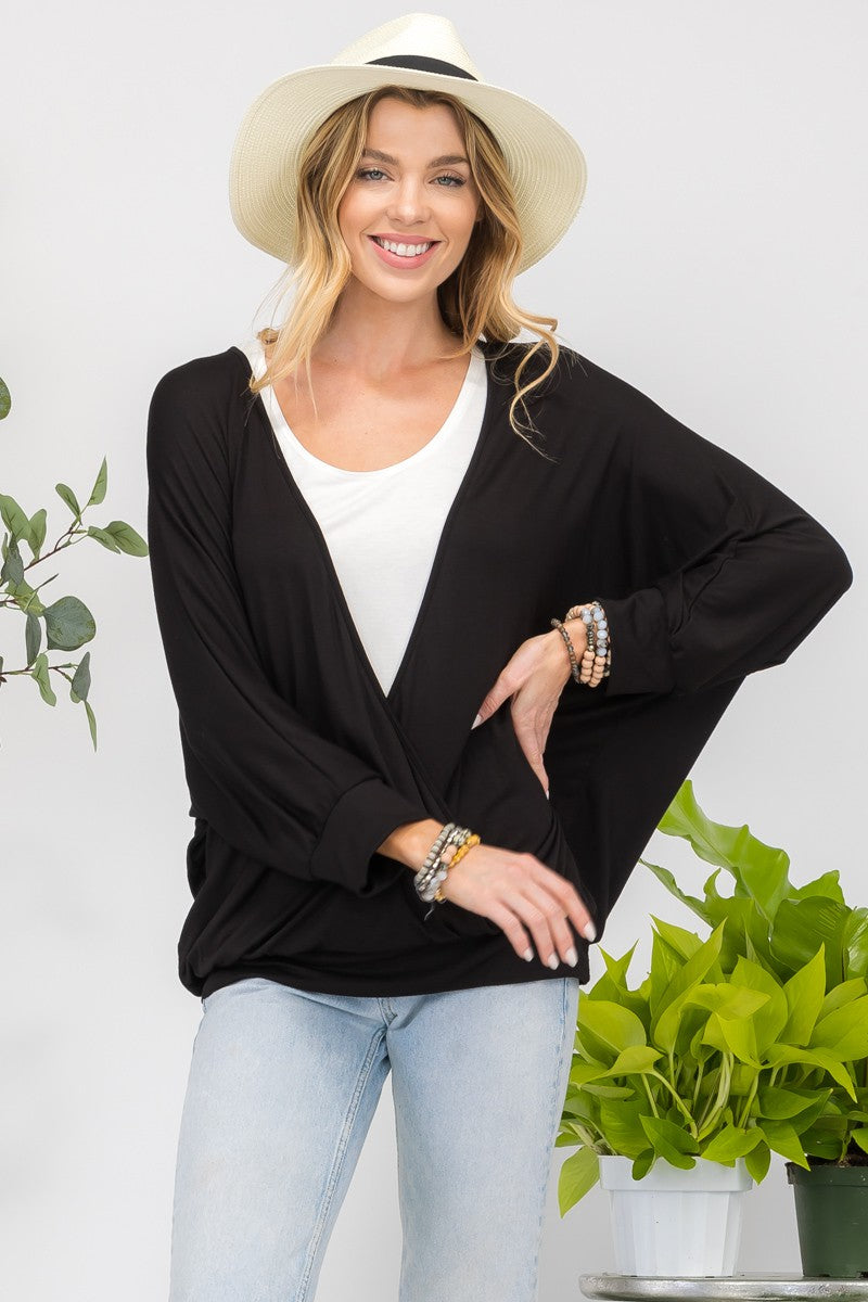 Contrast Round Neck Top with Two Layer Detail