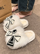 Load image into Gallery viewer, Bow Furry Round Toe Slippers (multiple color options)
