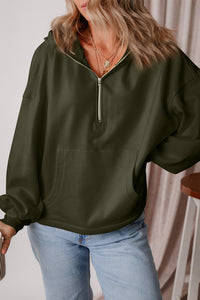 Pocketed Half Zip Dropped Shoulder Hoodie (multiple color options)