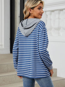 Drawstring Striped Long Sleeve Hoodie (multiple color options)