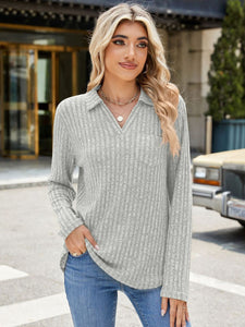 Ribbed Johnny Collar Long Sleeve Top (multiple color options)