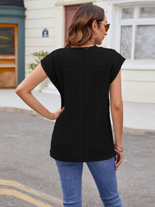 Textured Round Neck Cap Sleeve Top (multiple color options)