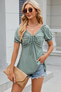 Eyelet Drawstring Short Sleeve Top  (multiple color options)