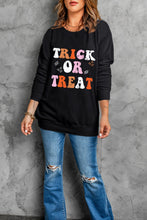 Load image into Gallery viewer, Trick or Treat Graphic Round Neck Long Sleeve Sweatshirt
