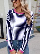 Load image into Gallery viewer, Striped Contrast Round Neck Long Sleeve Sweater (multiple color options)
