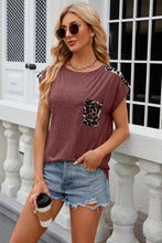 Load image into Gallery viewer, Leopard Round Neck Cap Sleeve T-Shirt (multiple color options)
