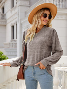 Heathered V-Neck Long Sleeve Top  (multiple color options)