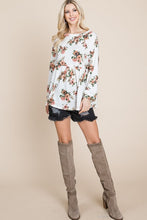 Load image into Gallery viewer, Babydoll Floral Boat Neck Long Sleeve Blouse
