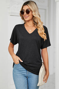 Ruched V-Neck Short Sleeve T-Shirt (multiple color options)