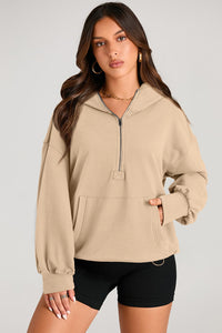 Pocketed Half Zip Long Sleeve Hoodie (multiple color options)