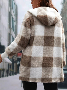 Plaid Long Sleeve Hooded Coat (multiple color options)