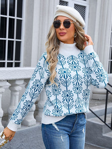 Flower Turtleneck Long Sleeve Sweater (multiple color options)