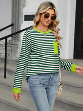 Load image into Gallery viewer, Pocketed Striped Round Neck Long Sleeve Top (multiple color options)
