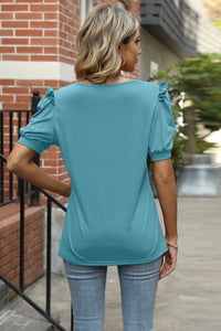 Ruffled V-Neck Short Sleeve Top (multiple color options)