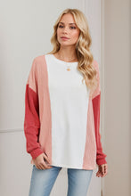 Load image into Gallery viewer, Texture Contrast Round Neck Long Sleeve Top (multiple color options)
