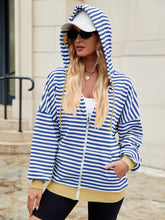 Load image into Gallery viewer, Drawstring Striped Zip Up Long Sleeve Hoodie (multiple color options)
