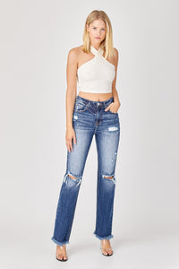 RISEN Raw Hem Distressed Straight Jeans