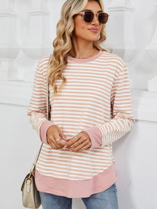 Striped Round Neck Long Sleeve Sweatshirt (multiple color options)