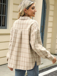 Plaid Collared Neck Long Sleeve Jacket (multiple color options)