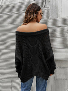 Cable Knit Openwork Off-Shoulder Sweater (multiple color options)