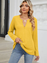 Load image into Gallery viewer, Waffle-Knit Notched Long Sleeve Top (multiple color options)
