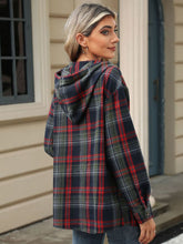 Load image into Gallery viewer, Drawstring Plaid Hooded Long Sleeve Top (multiple color options)
