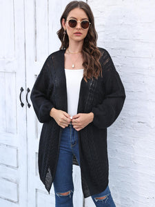 Cable-Knit Open Front Long Sleeve Cardigan (multiple color options)